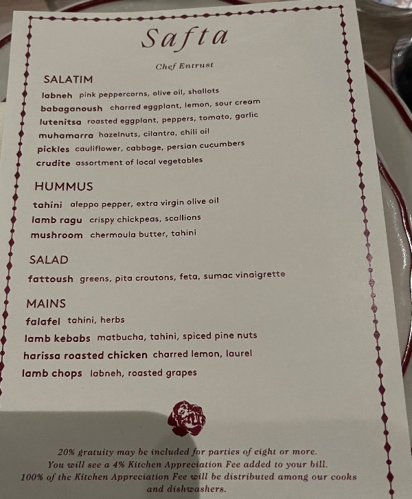Safta Restaurant Menu with Prices | Israeli Cuisine in Denver